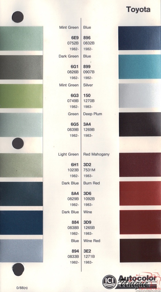 1982 - 1985 Toyota Paint Charts Autocolor